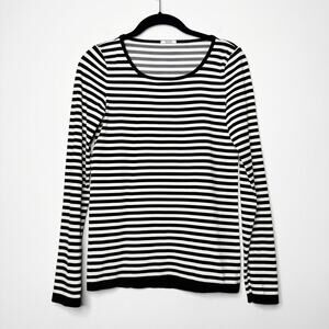 Wolford Striped Long Sleeve Scoop Neck Top Sailor Black White Medium